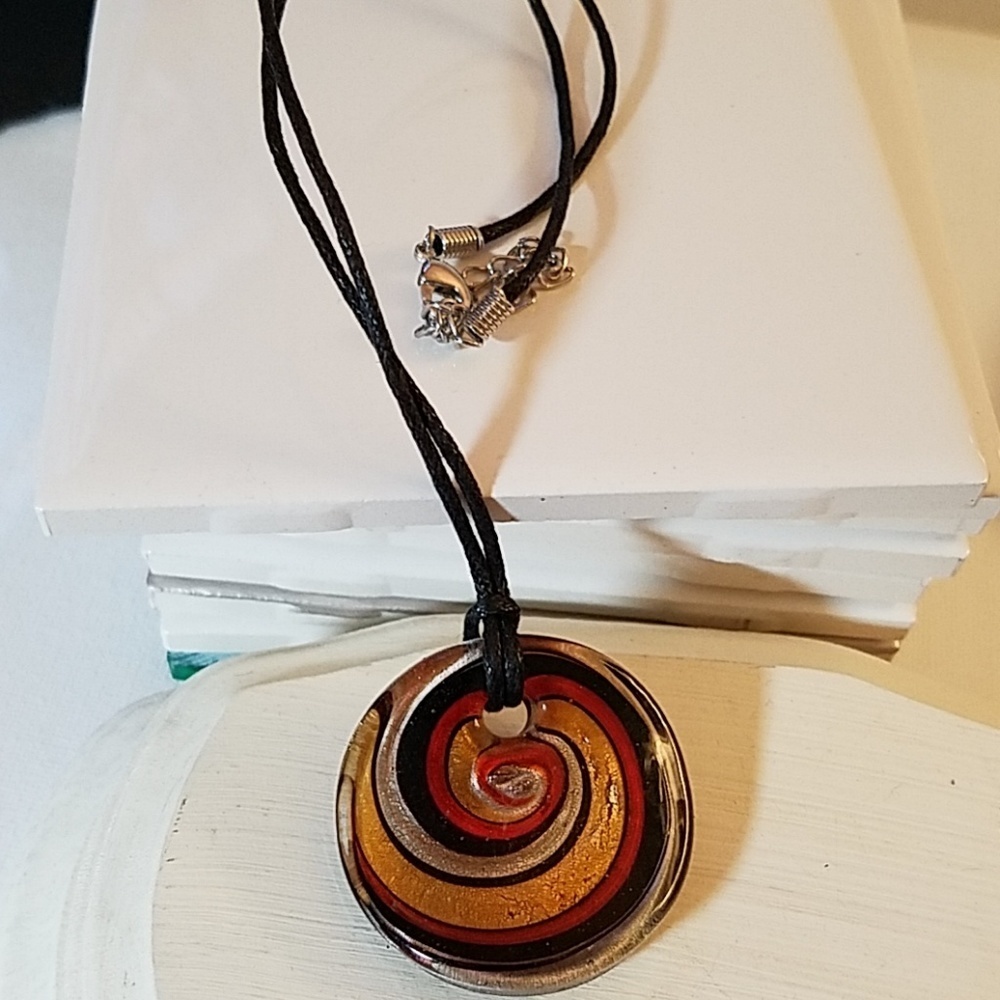Vegan LeatherNecklace 18" Stone Around Drop.